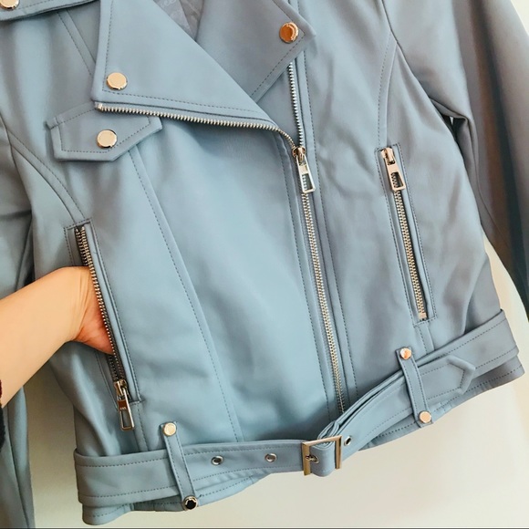 Light Blue Moto Jacket super soft vegan leather - Picture 4 of 7